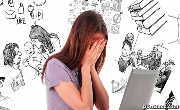 Escorts Redding: Key Things to Check Before Making Local Contact Young woman sits at a laptop, hands over her face in distress, with sketchy drawings of social media and business scenes surrounding her.